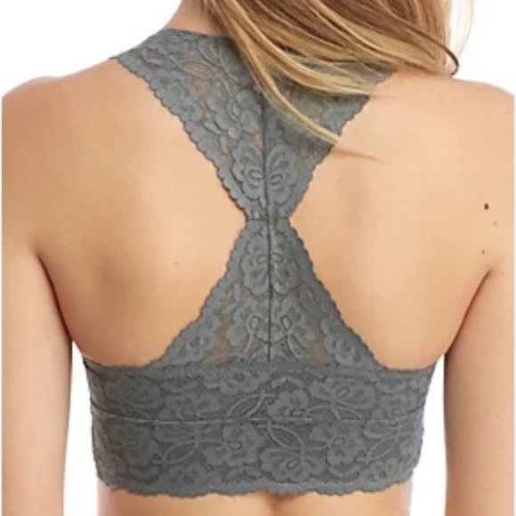 FREE PEOPLE NWT DARK GREY LACE RACERBACK BRALETTE SIZE XS - Picture 2 of 10